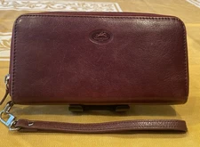 Mancini Women's Equestrian Collection RFID Zip Around Wallet Wristlet Burgundy