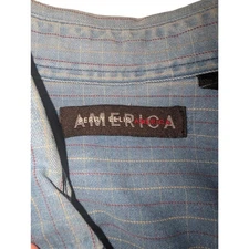 Perry Ellis America Men's Vintage Blue Cotton Denim Red White Pin Stripe Large