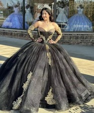 Ball Gown Sleeve Shiny Tulle Strapless Appliques Formal Party Evening Dress