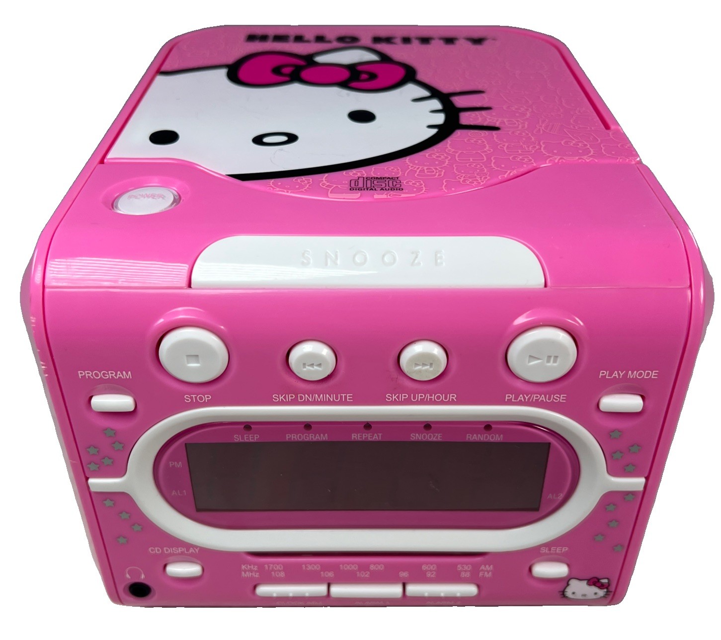 Hello Kitty KT2053A AM FM Stereo CD Player Dual Alarm Clock Radio Pink Sanrio