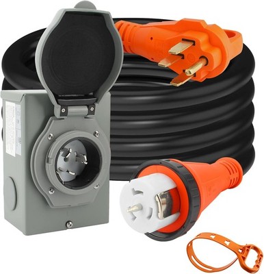 50 Amp 15 FT Generator Cord Power Inlet Box Combo Kit
