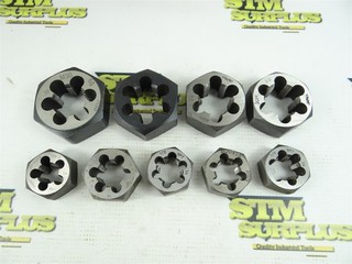 LOT OF 9 ASSORTED HSS HEX DIES 3/8" 18BSPT TO M30 X 3.5 WIDELL