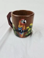 Costa Rica Hand painted Macaw wooden coffee cup mug Souvenir