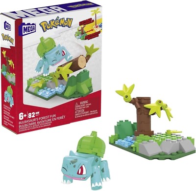 MEGA Pokemon Bauspielzeug Set, Bulbasaurs Waldspaß mit 1 Actionfigur 82 Teile