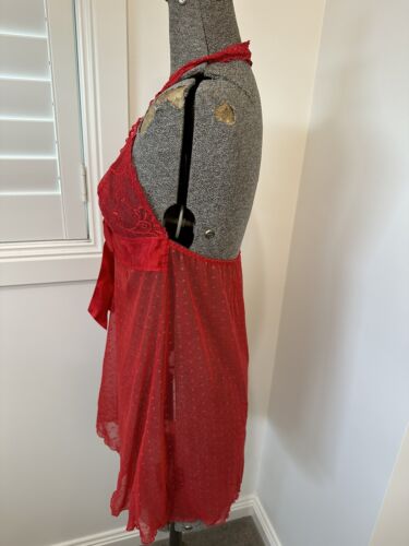 Hanky Panky red Swiss dot mesh halter neck lingerie babydoll size 10 12 14 16 L - Picture 5 of 13