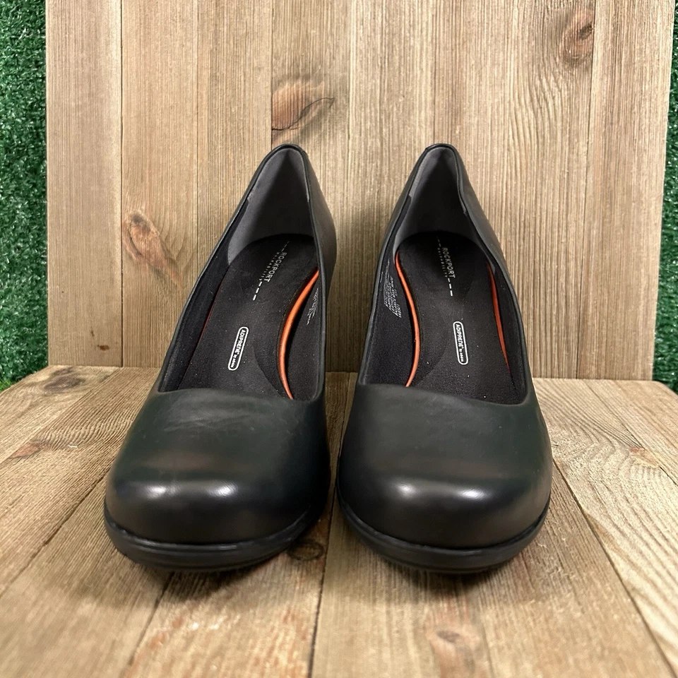 Zapatos de tacón Rockport Total Motion para mujer 10 M negros de cuero cómodos sin cordones Foto 2 de 4