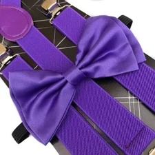 Purple Suspender and Bow Tie Set Adults Wedding Formal Men Women (USA)