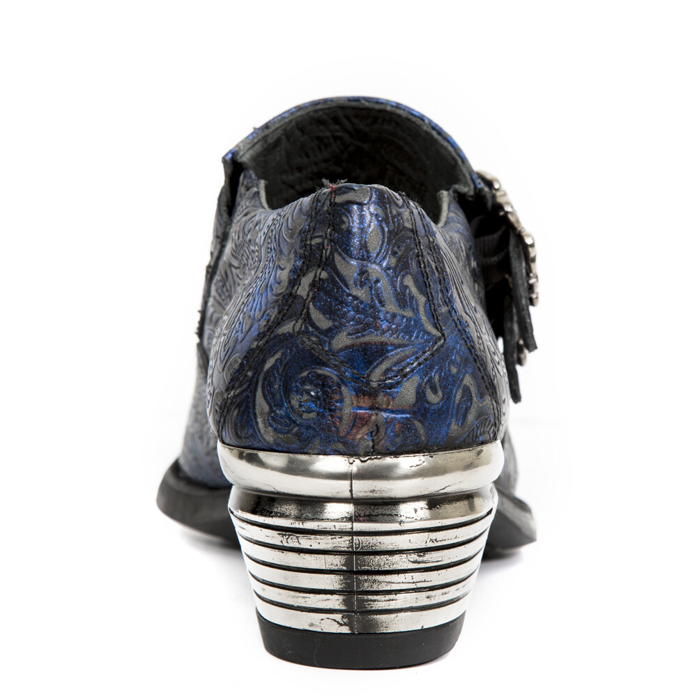 NEW ROCK 7960-S7 Shoe EMBOSSED VINTAGE Blue Leather Buckle NEW ROCK 7960-S7 Shoe EMBOSSED VINTAGE Blue Leather Buckle