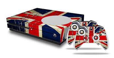 Skin XBOX One S Console Controller Painted Faded Cracked Union Jack ...