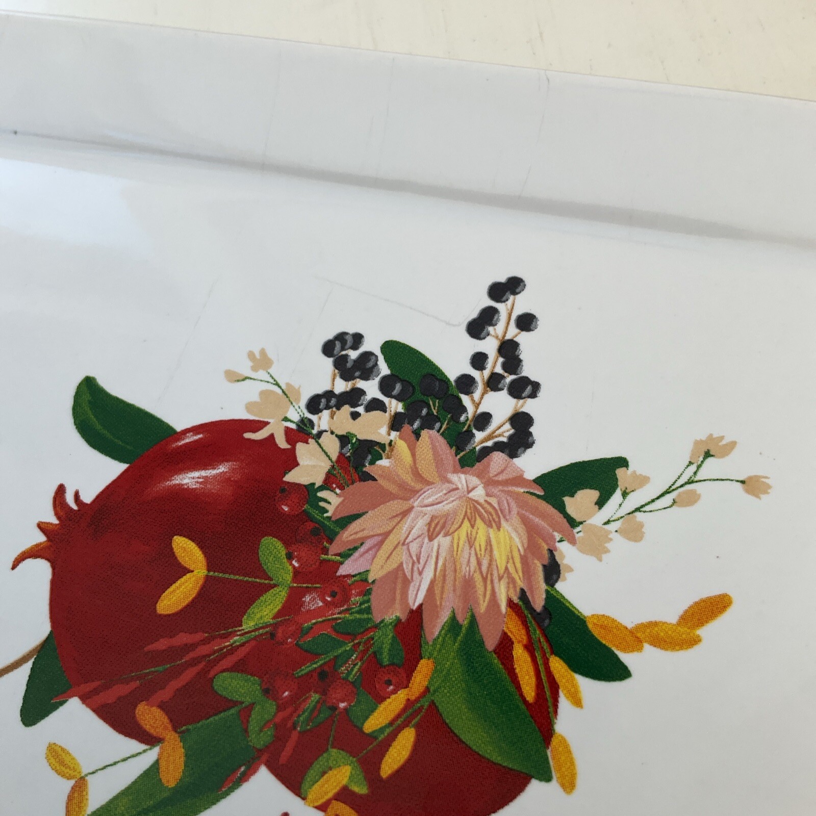 Grove Collaborative Stoneware Tray Pomegranate Floral 10x5" Sink Side Dish Tray