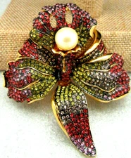 Joan Rivers Limited Edition Pave MULTI COLOR Orchid Flower Pin qvc NEW IN BOX