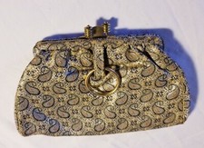 Vtg Evening Bag Paisley Metallic Fabric Clutch Gold Fashion Fun