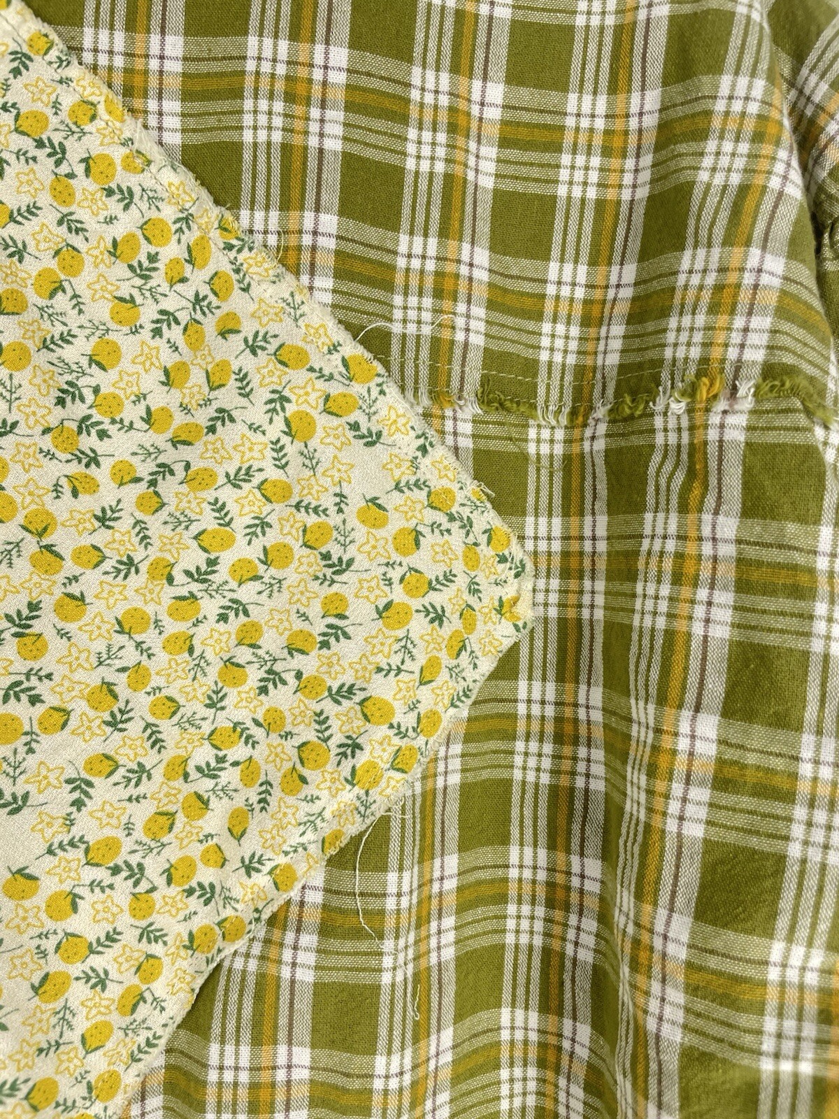 Long Sleeve Patchwork Lemons Plaid Top Small Quil… - image 7