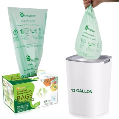 #ad OrangeBio 100% Compostable Trash Bags 13 Gallon 50 Count Extra Thick 0.9 mil $19.93
