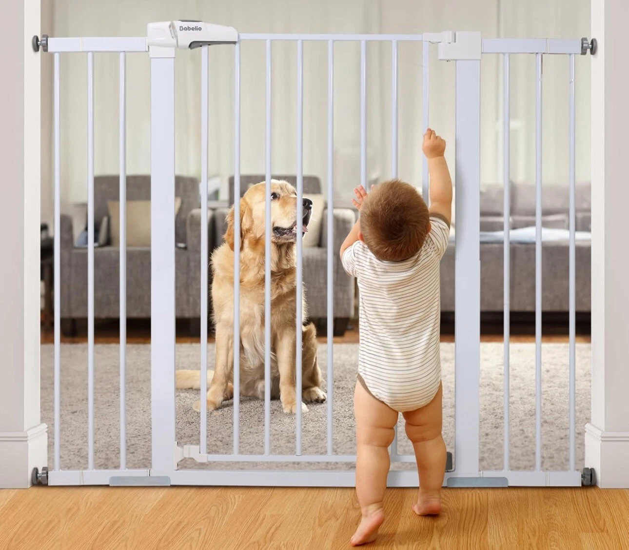 BABELIO Metal Baby / Dog Gate 29''-48'' Auto Close Extra Wide White New in Box