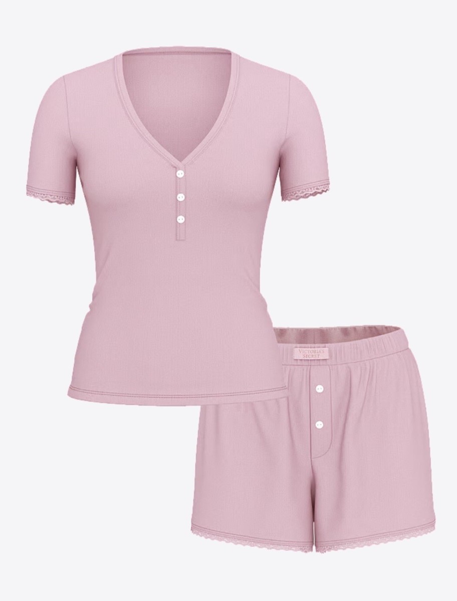 NEW Victoria's Secret Modal Pajama Set Henley Top & Shorts PJ's