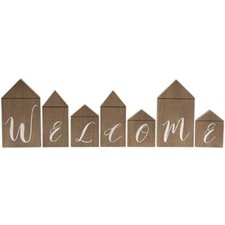 WELCOME House Shaped Wood Blocks Set of 7 Farmhouse Prim Country Distressed