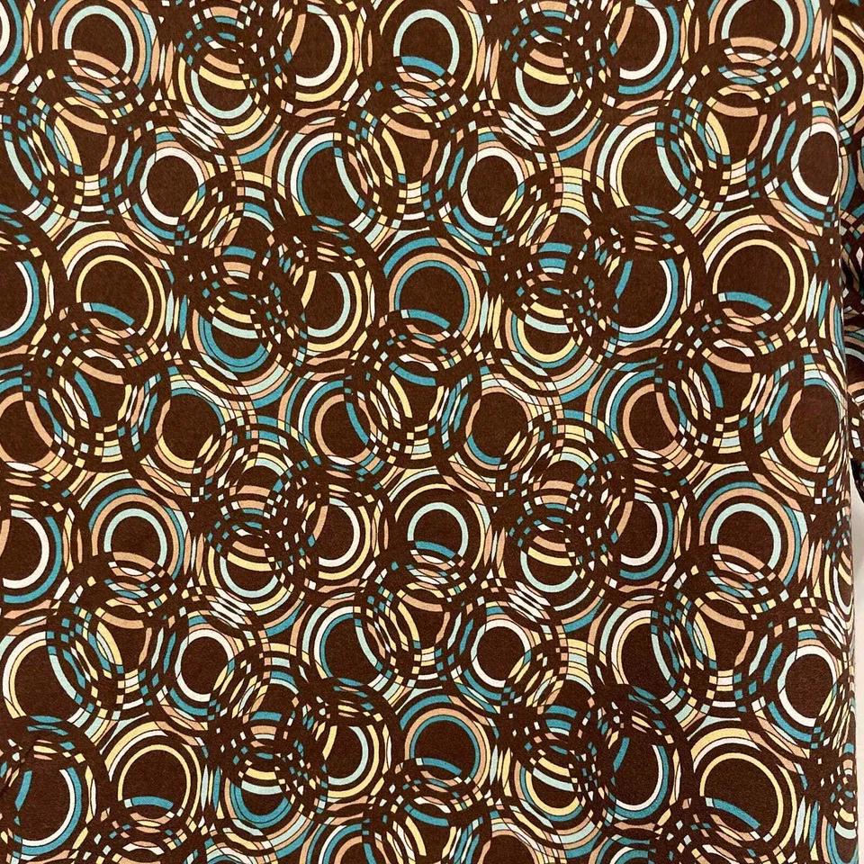 Blusa Médica Estampada 100% Algodón Tafford Marrón Verde Azulado Usada Foto 3 de 4