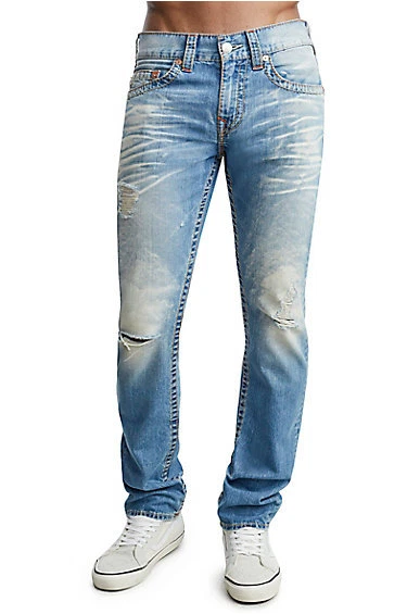 True Religion Men s Big T Old Multi Slim Distressed Jeans w Rips in Ocean Tide