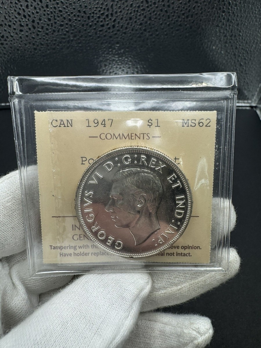 玉折！ 1947 Canada Silver Dollar $1 - Pointed 7, DOT - ICCS MS62 | eBay