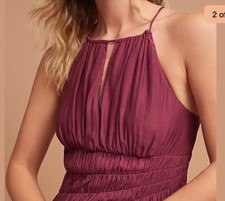 45. NWT. Anthropologie Moulinette Soeurs Womens Dress Plum Smocked Halter Midi 2