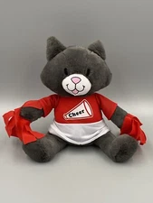 Kellytoy Cheer Cat 10" Gray Cheerleader Kitty Red Pom Poms Shirt Stuffed Animal