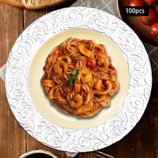 100 Pcs Antique Charger Plates Bulk Round Dinner Plate Embossed Rim Server Plate