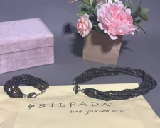 Silpada Palm Wood Necklace & Bracelet Set w Sterling Silver Beads N1349 & B1326