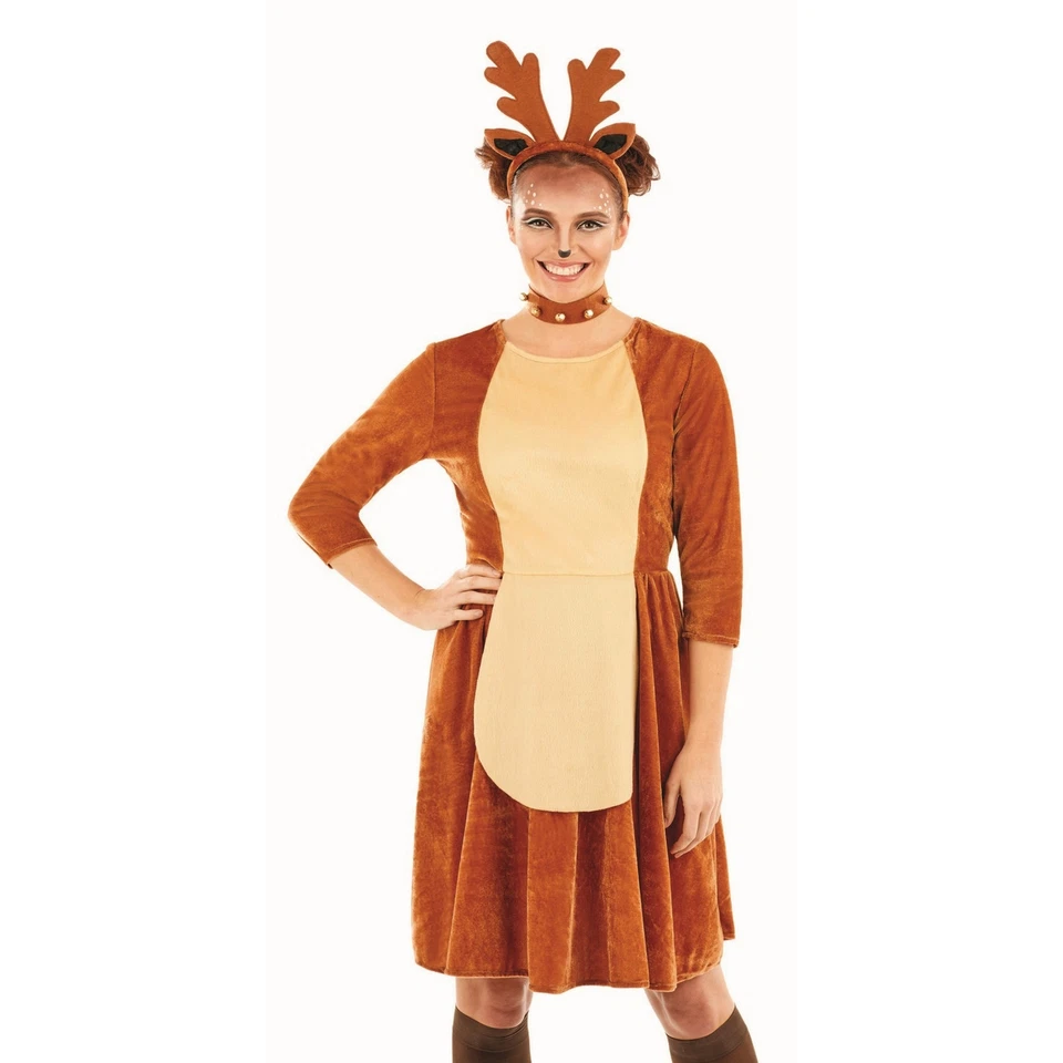 Women`s Cute Reindeer Costume S - XL Ladies Christmas Rudolf Dress Xmas Party - Image 2 of 4