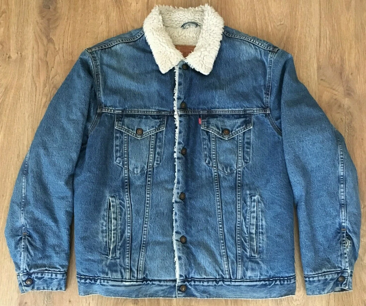 Levis mens blue Denim Jeans Sherpa winter jacket size L