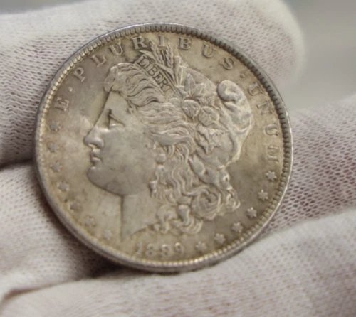 1889 US Morgan Silver Dollar $1 AU (Cleaned, Retoned)