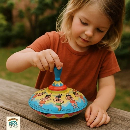 Ohio Art Vintage 10 Little Indians Spinning Top Tin Toy Art Kids Collectible