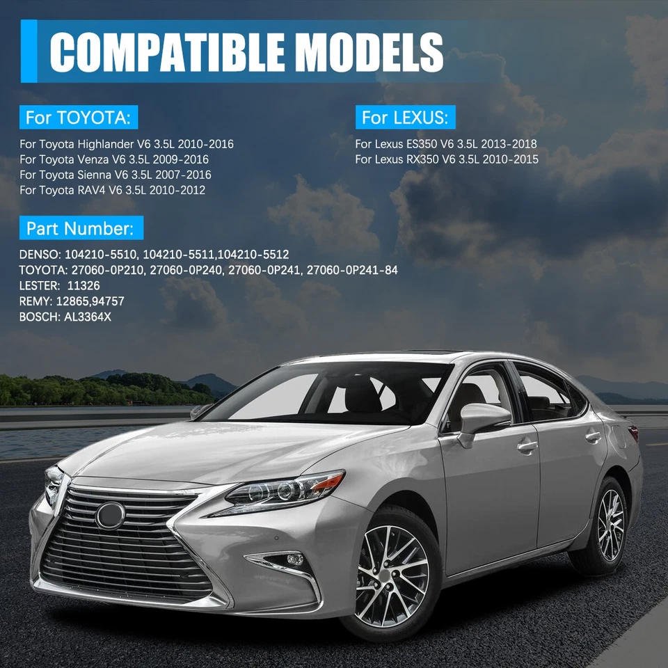 Alternator for Toyota Sienna 2007-2016,Toyota RAV4 2009-2012 V6 3.5L 3.5 11326 Foto 2 de 4