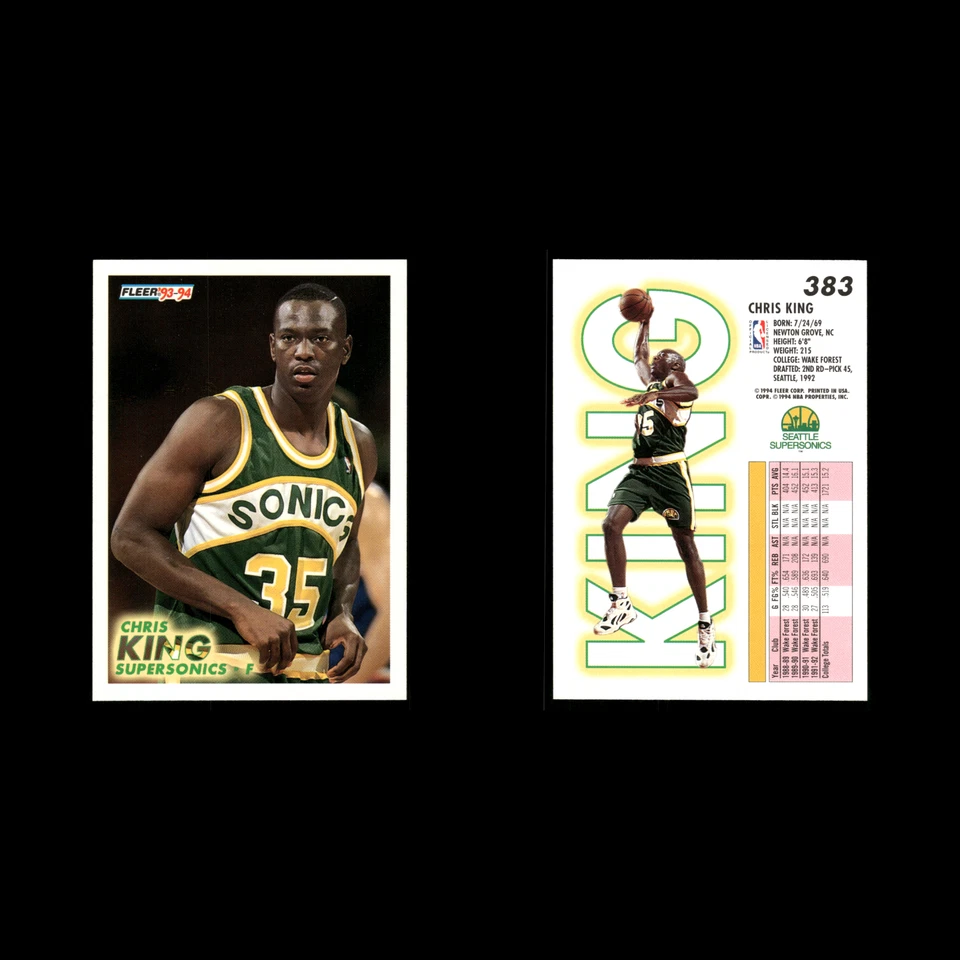 Chris King Rookie #383 1993-94 Fleer Seattle SuperSonics Basketball Card NBA - Image 3 of 3