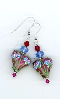 Fuchsia Valentine floral lampwork/crystal artisan earrings Birdsongjewelry
