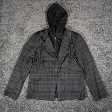 Laundry by Shelli Segal Blazer Women's XL Plaid Removable Hood Mixed Media EUC
