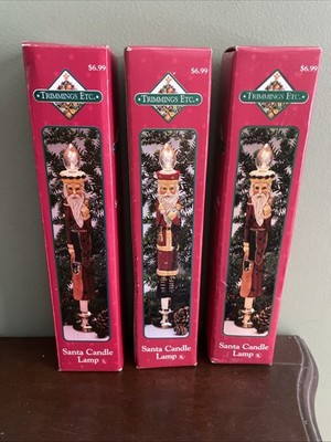 Three Vintage Trimmings etc Santa Candle Lamps New On Boxes