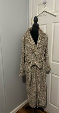 Oscar de la Renta Leopard Print Fleece Belted Robe Brown Ivory L/XL Long Sleeve