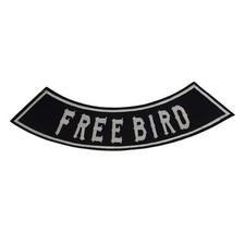 FREE BIRD Rocker Patch - 11" x 2" Large Black & Silver Biker Vest Jacket DIY Cut