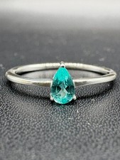 Emerald Green Apatite Sterling Silver Ring: Dainty Pear Gemstone
