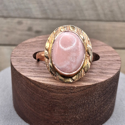 Southwestern Peruvian Pink Opal Ring Size 7.5 Etch Design Handmade Solid Copper 