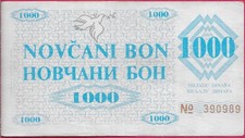 BOSNIA AND HERZEGOVINA 1000 DINARA 1992 XF PROVISIONAL DINAR,SECOND PROVISIONAL
