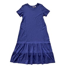 LOGO Lori Goldstein Tiered Ruffle Hem T-Shirt Midi Dress Size M Blue