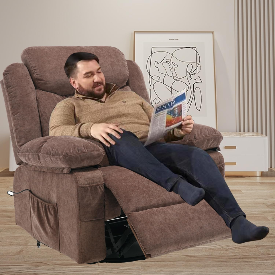 Overstuffed Rocker Recliner Chair with Massage and Heat, Oversized ...