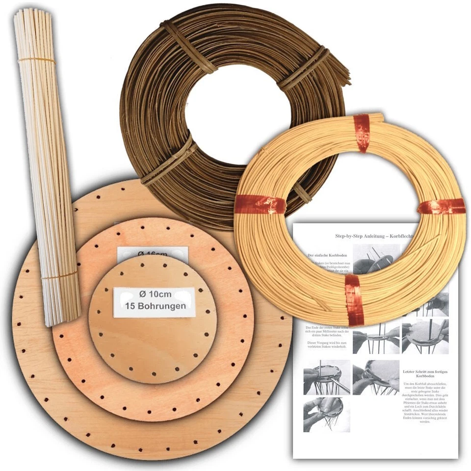 CSB-CENTER Korbflechten Einsteigerset [Nr.19] für 3 Körbe aus Peddigrohr & Peddigschiene