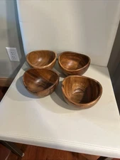 CRATE & BARREL ACACIA WOOD Salad Bowls  4 Individual Bowls 585-157
