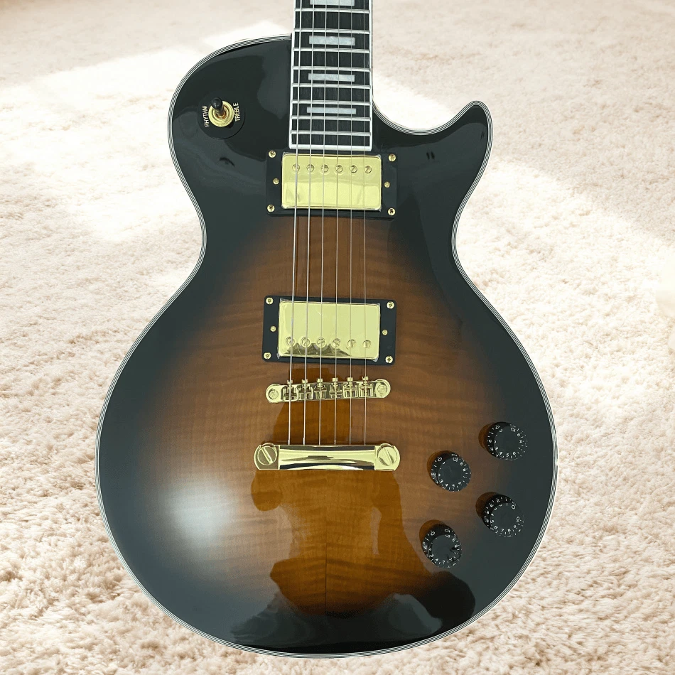 Les Paul Custom Electric Guitar  Gold Hardware Light Brown Tiger -Striped Finish - Image 3 of 4