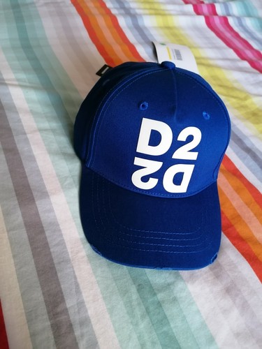NUOVO Autentico Cappello DSQUARED 2 COTONE TAGLIA UNICA BLU CON LOGO D2. |  eBay