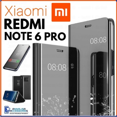FLIP COVER FOR XIAOMI REDMI NOTE 6 PRO CLEAR VIEW 360° BOOK CASE BLACK