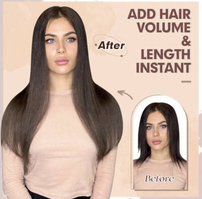 FESHFEN Secrets Hair Extensions Lange Gewellt Dunkelbraun M16 6A# Haarteile